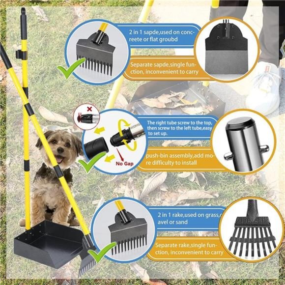 2 in 1 Dog Pooper Scooper, Tray & Rake Poop Scooper Set, Long Handle - Picture 4 of 7